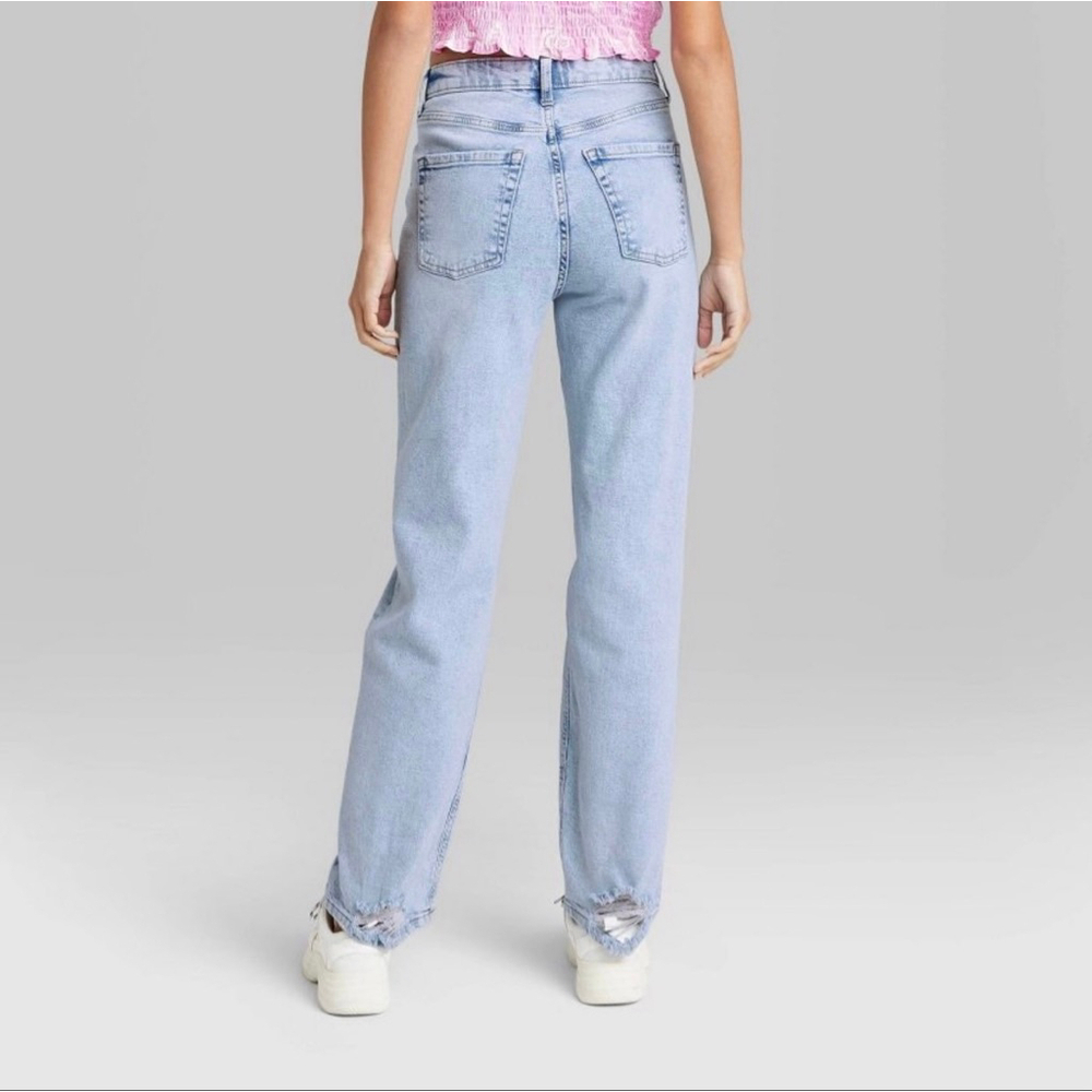 Women's Wild Fable Highest Rise 90s Straight Leg Light Blue Distressed Jeans - Picture 2 of 7